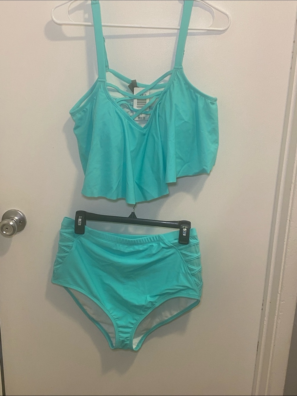 torrid Aqua Blue Flounce High-Waist Swim Set